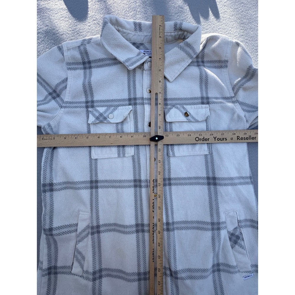 O'Neill Mens Cream Grey Plaid Fleece Shirt Jacket Shacket Size Medium - Picture 10 of 16